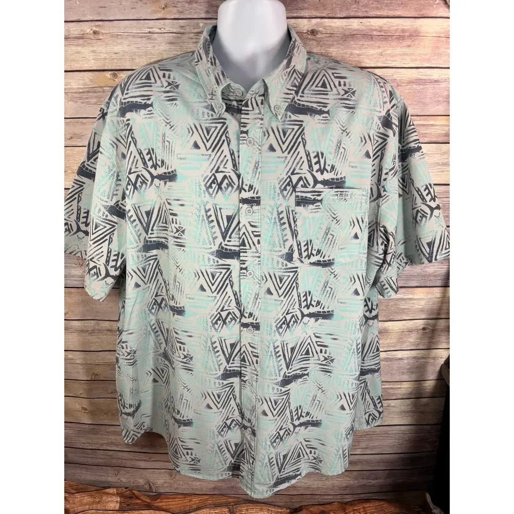 Huk White Blue Swordfish Stretch Button Up Shirt 2XL